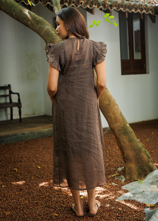 Smoking Detailed Sleeveless Ramie Dress