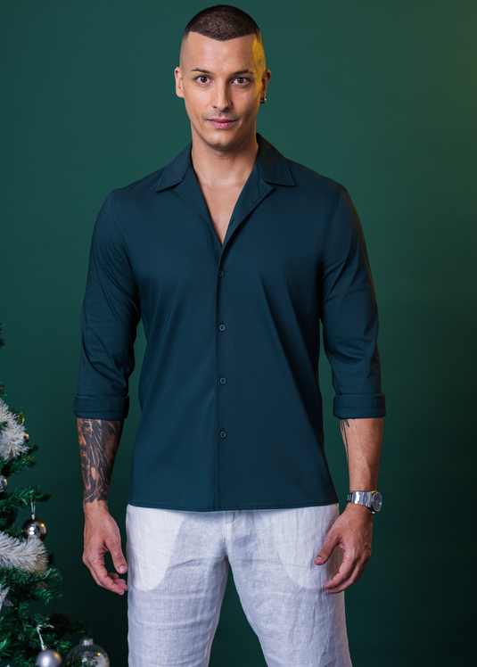 Cuban Collar Party Wear L/S Shirt