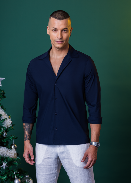 Cuban Collar Party Wear L/S Shirt