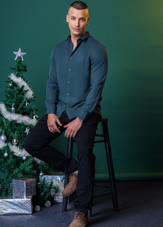 Party Wear Straight Hem L/S Shirt