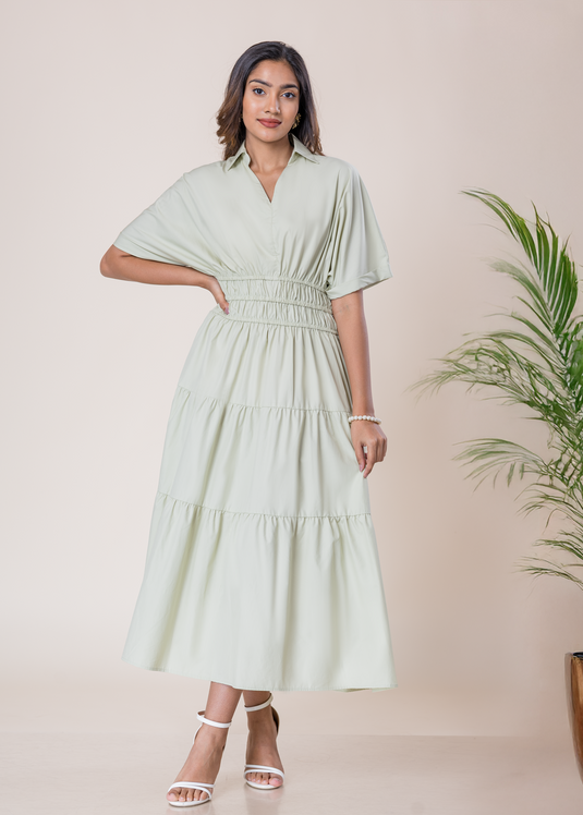 Shirred Waist Midi Dress