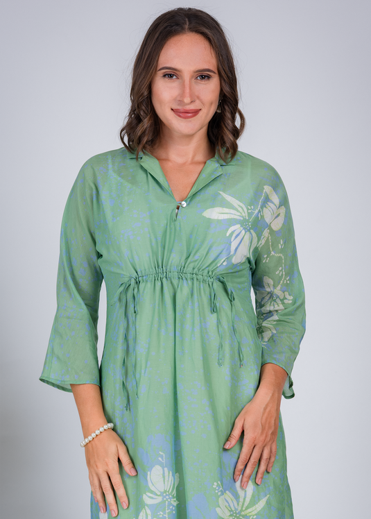 Drawstring Waist Batik Dress