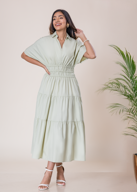 Shirred Waist Midi Dress