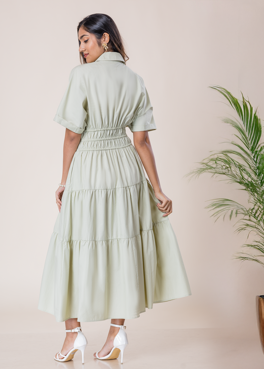 Shirred Waist Midi Dress