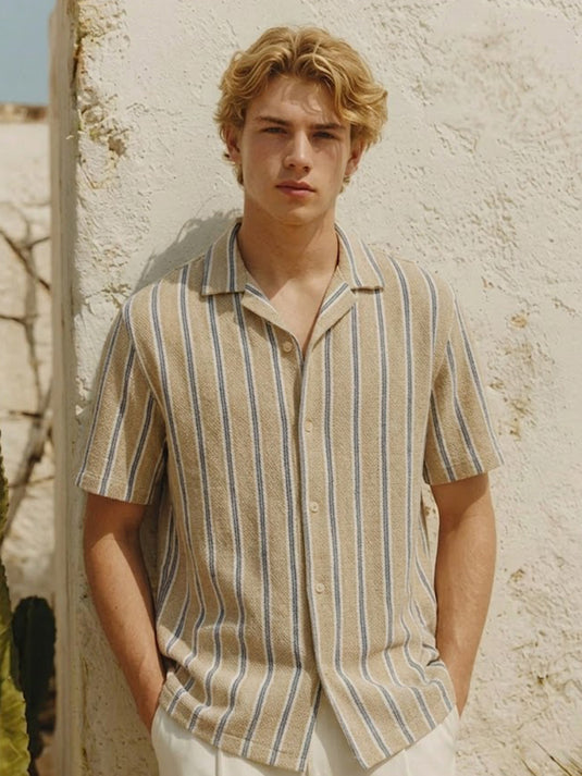 Casual Wear Stripe Short Sleeve Shirt