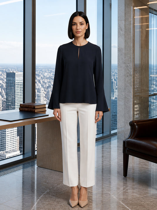 Round neck blouse with sleeve detail