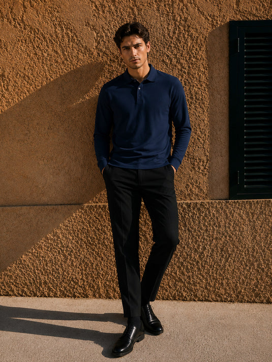 Casual Wear Self Collar Long Sleeve T-shirt