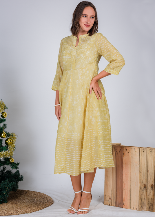 Batik Yoke Detailed Midi Dress