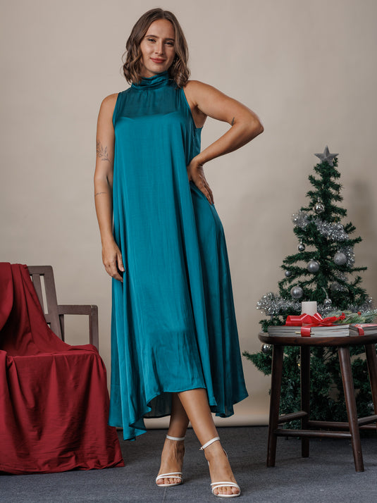 Sleeveless maxi dress with high neck