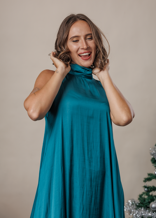 Sleeveless maxi dress with high neck