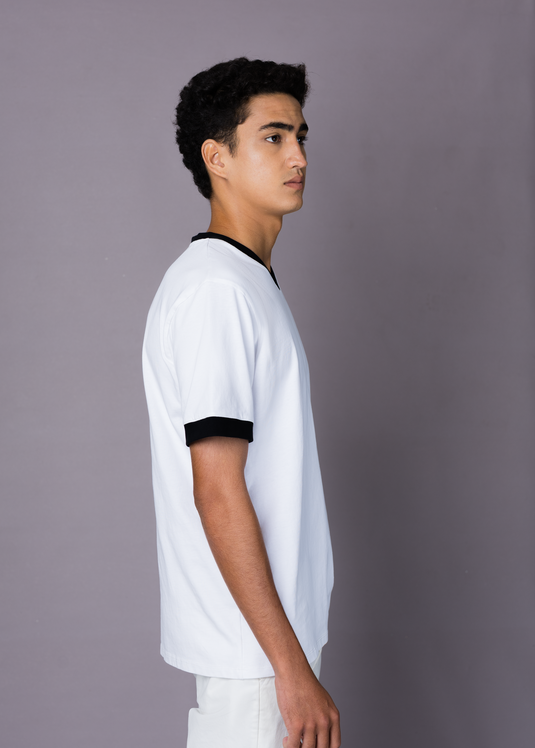 Black ribbed collar T shirt