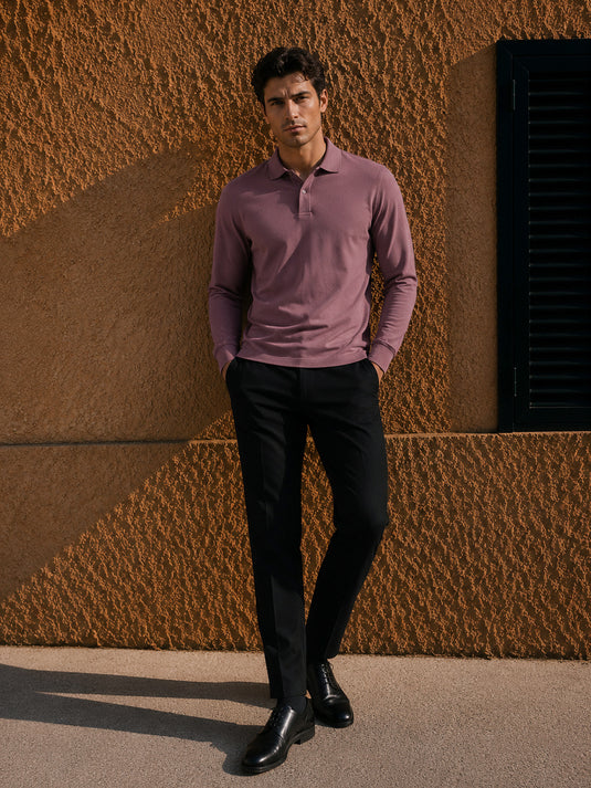 Casual Wear Self Collar Long Sleeve T-shirt - Brown