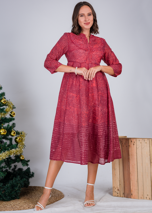 Batik Yoke Detailed Midi Dress