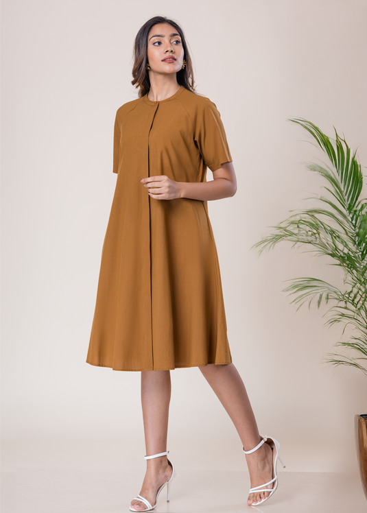 Short Sleeve Button Down Dress With Mandarin Collar