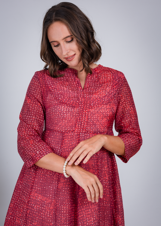 Batik Yoke Detailed Midi Dress