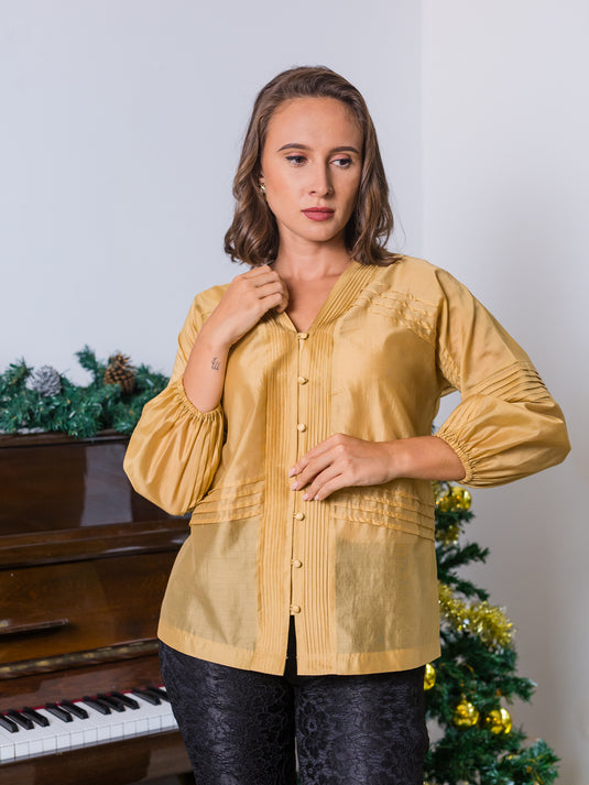 Pintuck Detailed Button Down Blouse