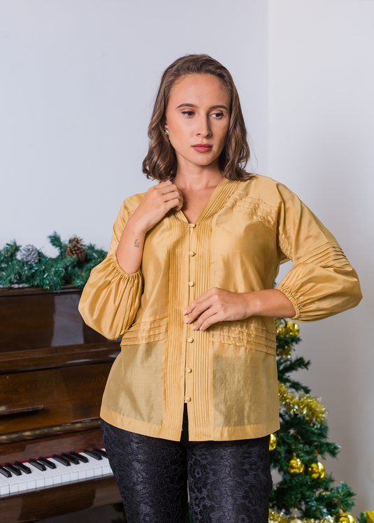 Pintuck Detailed Button Down Blouse