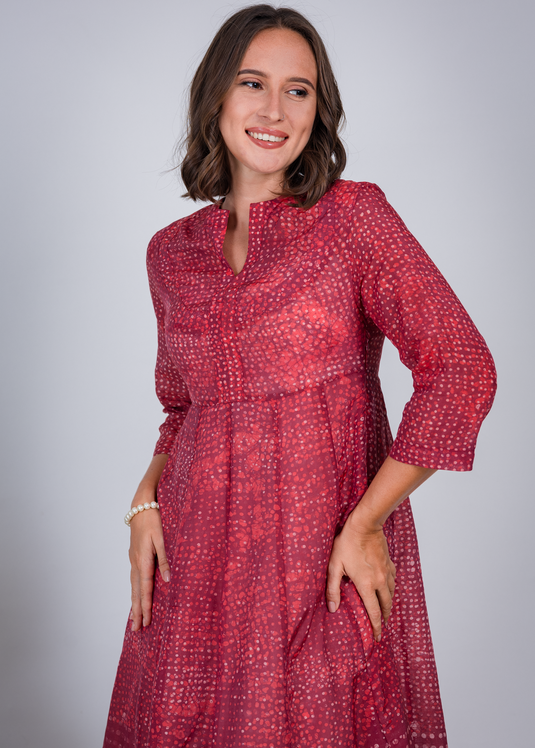 Batik Yoke Detailed Midi Dress