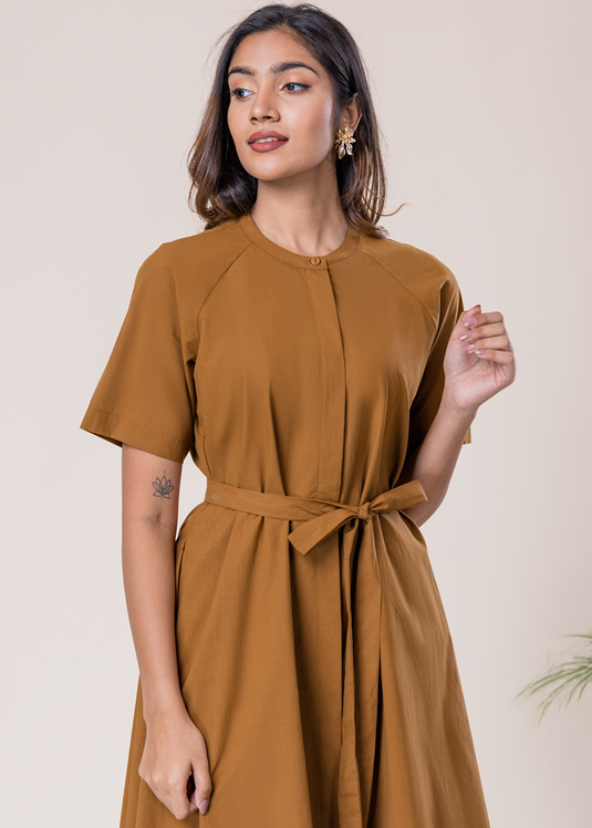 Short Sleeve Button Down Dress With Mandarin Collar