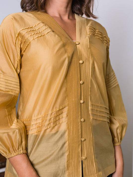 Pintuck Detailed Button Down Blouse