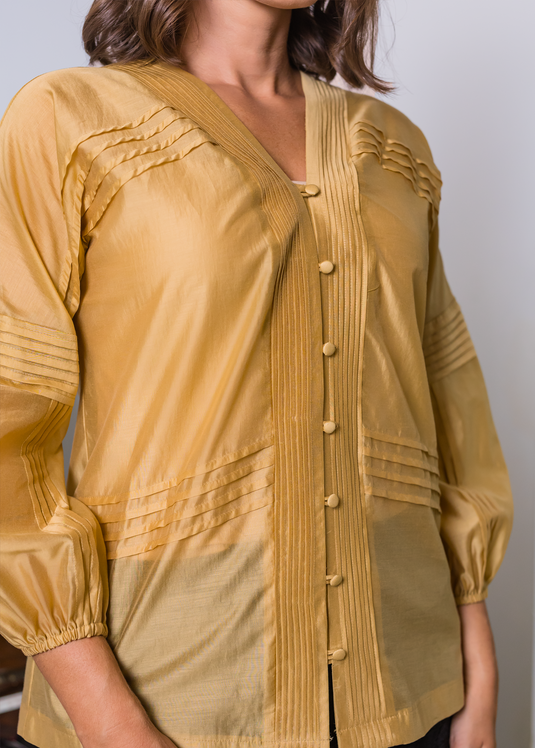 Pintuck Detailed Button Down Blouse