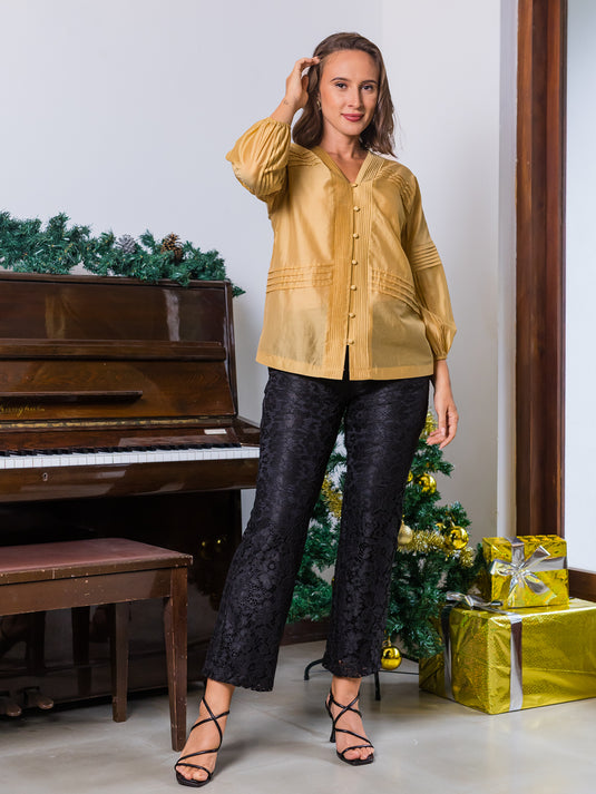 Pintuck Detailed Button Down Blouse