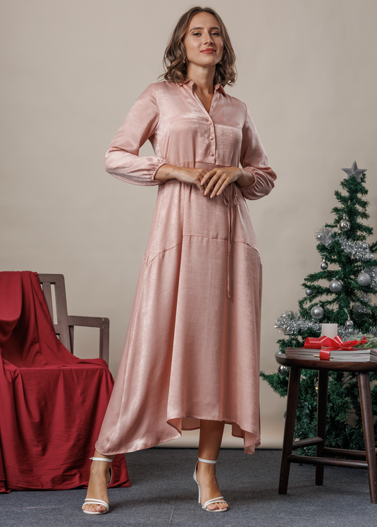 Satin maxi dress with tired panel