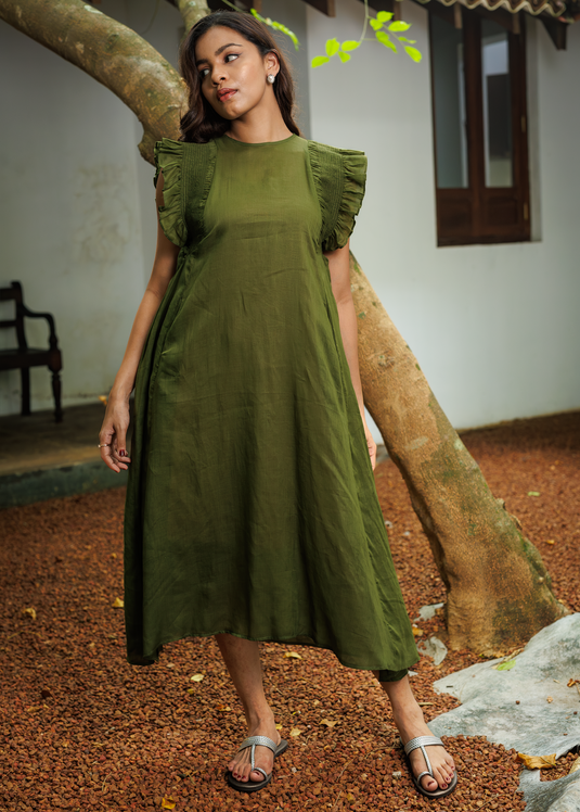 Smoking Detailed Sleeveless Ramie Dress