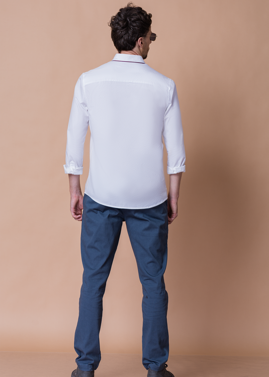 Men’s Slim Fit White Detailed Stripe Long Sleeve Shirt