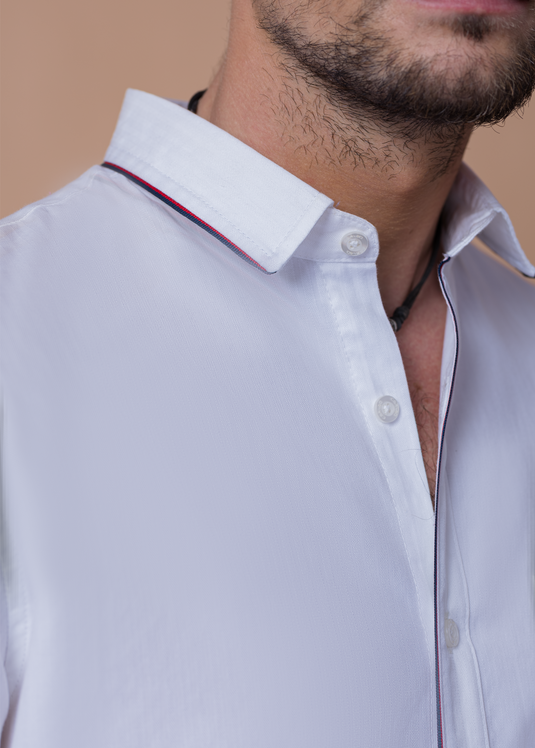 Men’s Slim Fit White Detailed Stripe Long Sleeve Shirt