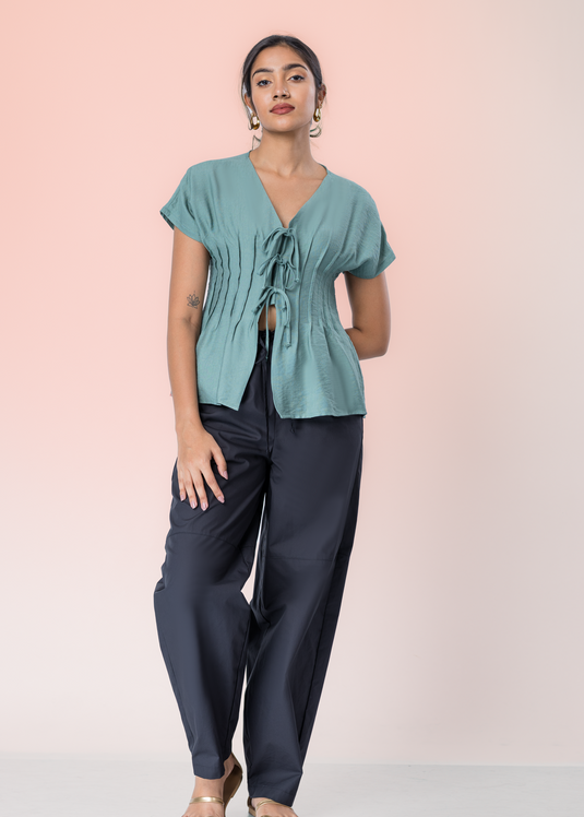 Pin Tuck And Tie Tailed Top