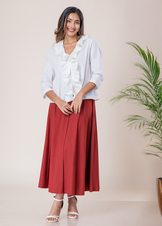 Midi Length Skirt With Panels With Pin Tucks