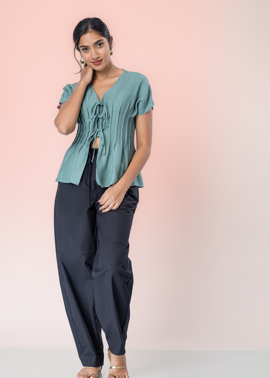 Pin Tuck And Tie Tailed Top