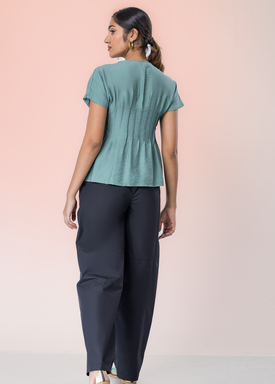 Pin Tuck And Tie Tailed Top