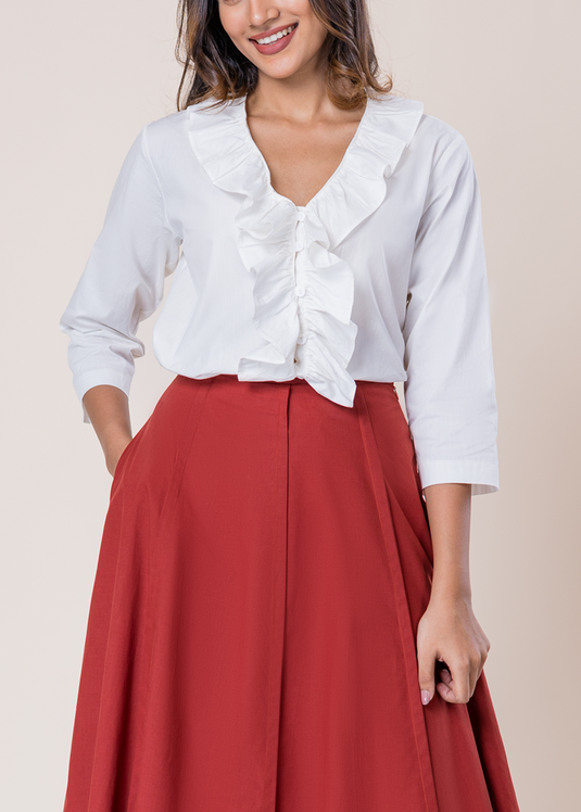 Midi Length Skirt With Panels With Pin Tucks