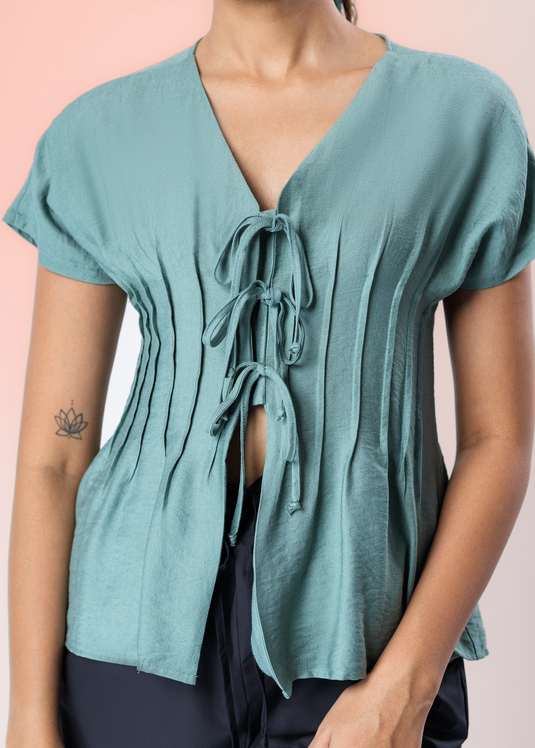 Pin Tuck And Tie Tailed Top