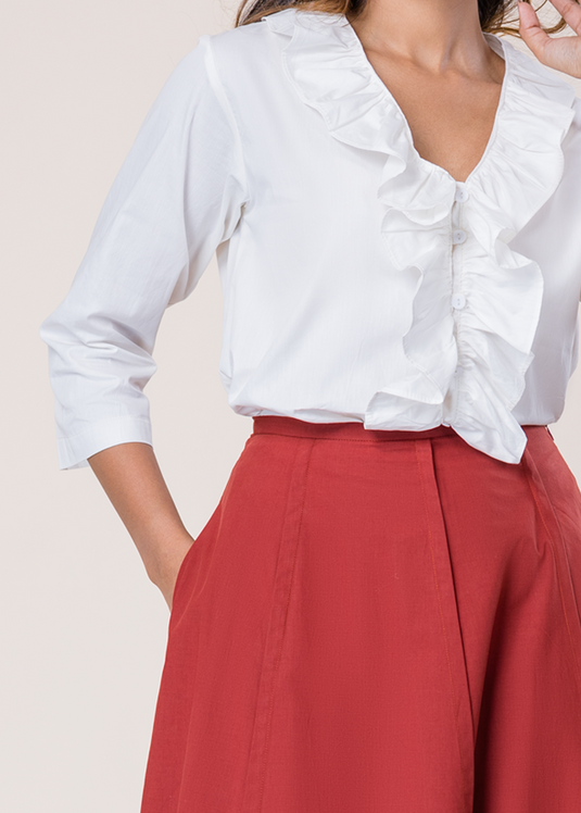 Midi Length Skirt With Panels With Pin Tucks