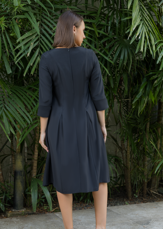 Pleat detailed V neck dress
