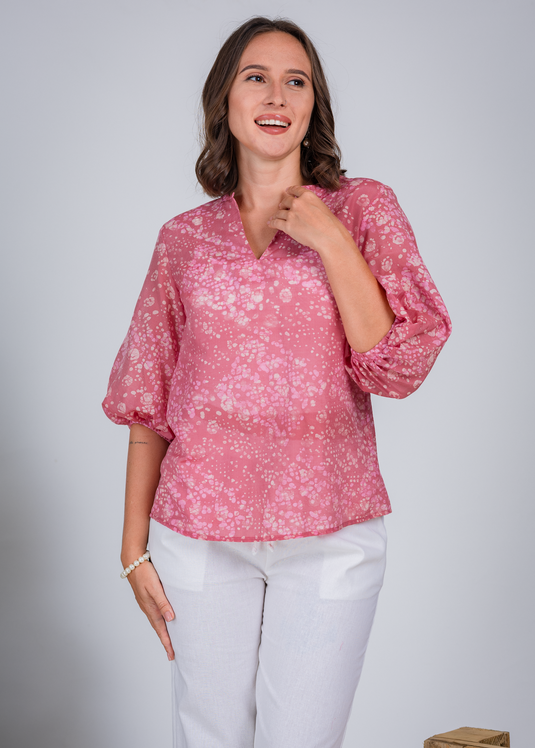 Balloon Sleeve V- Neck  Top