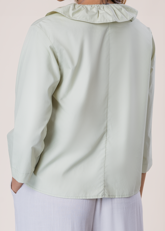 V Neck Button Down Top With Frill