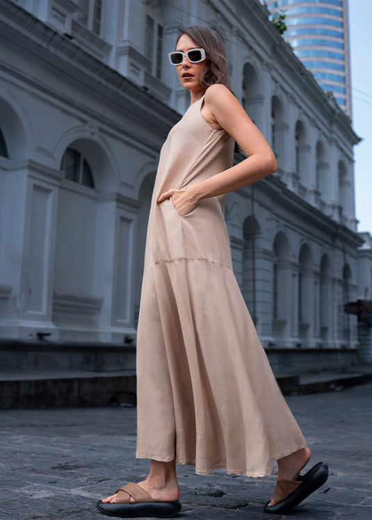 Sleeveless maxi dress with tiered panel