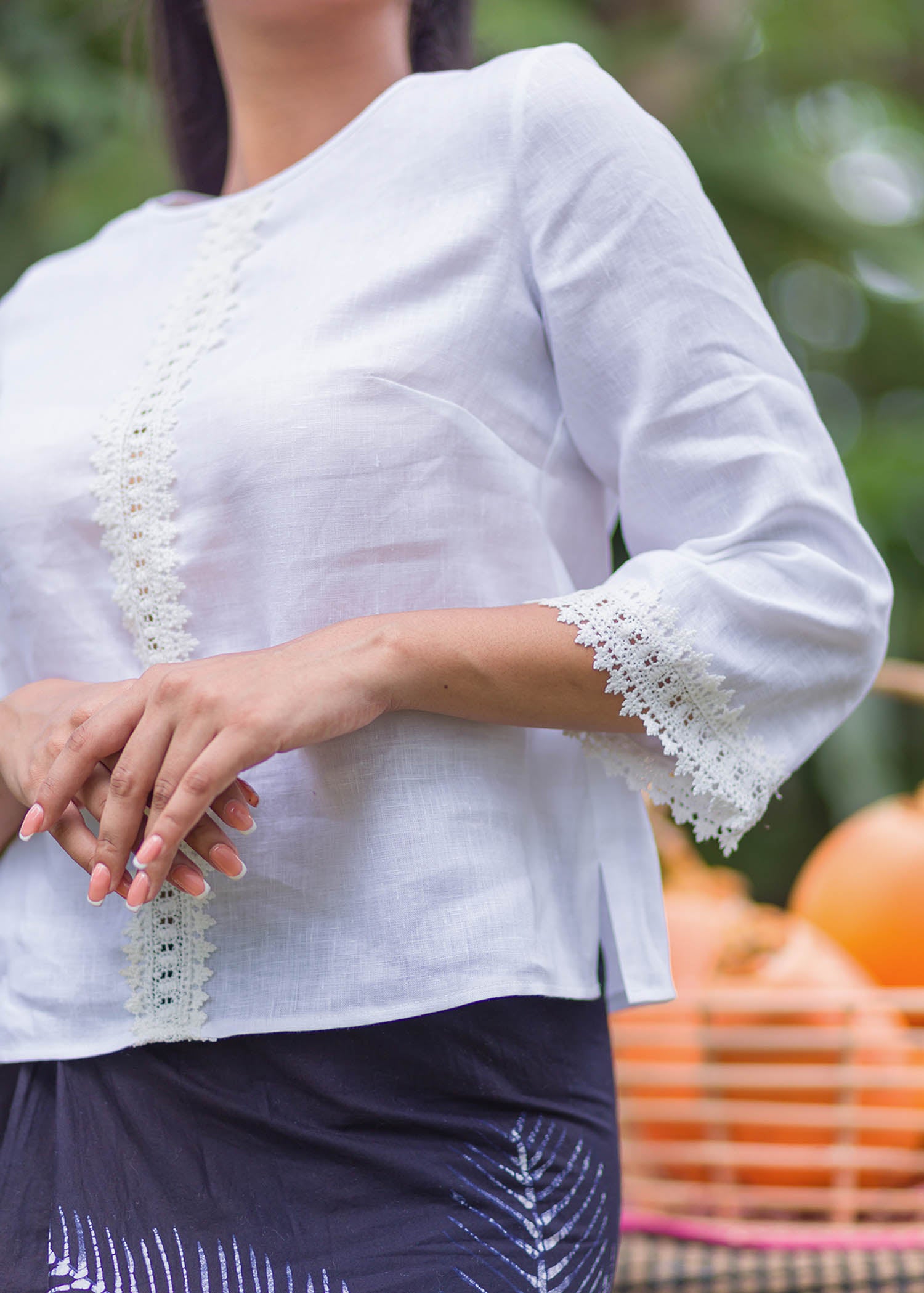 Linen Blouse With Lace Detail