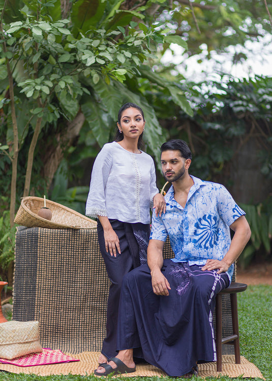 Batik floral cracked blue shirt