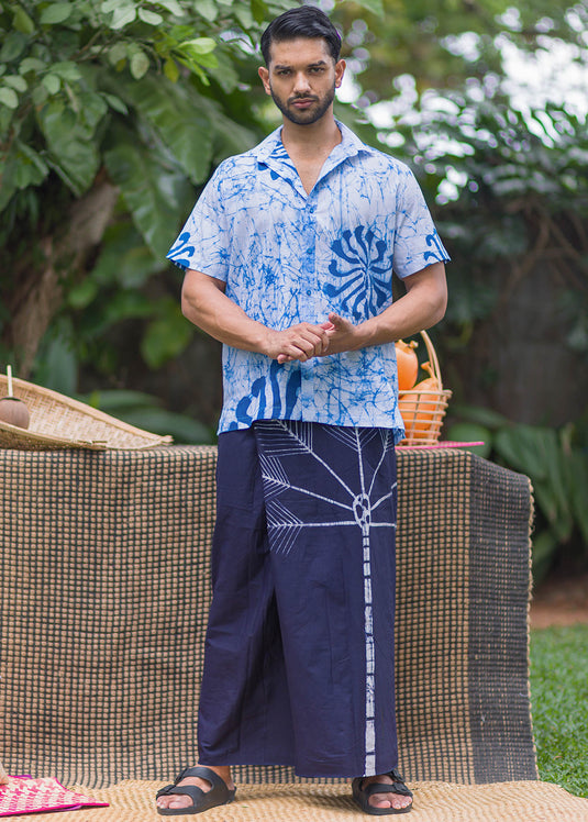 Batik floral cracked blue shirt