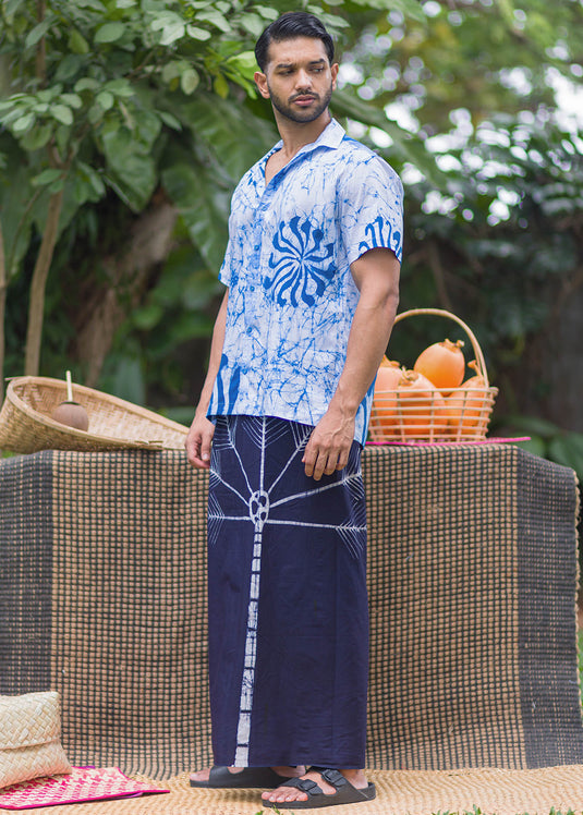 Batik floral cracked blue shirt