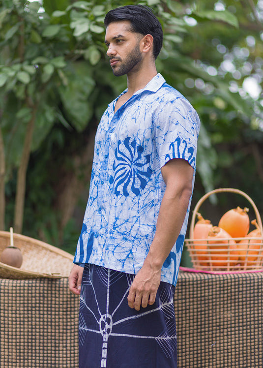 Batik floral cracked blue shirt