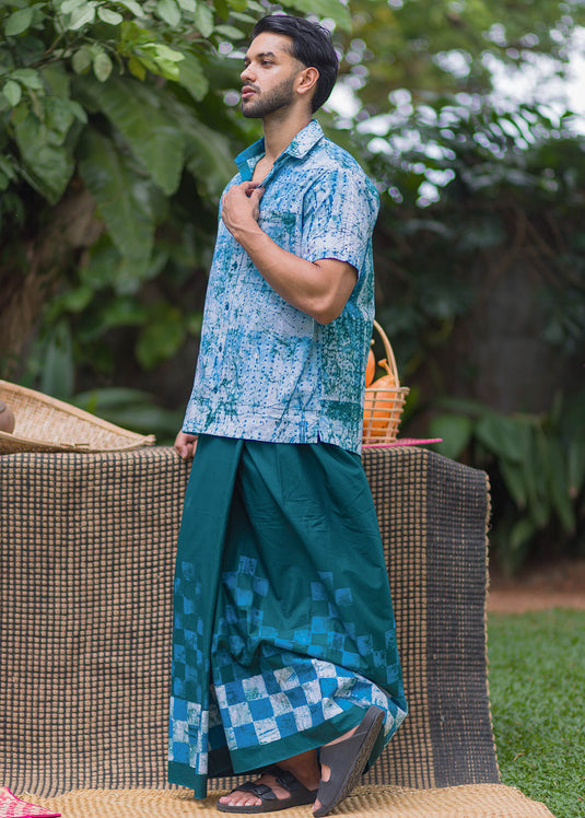 Batik White Shirt With Blue Dots and Patches