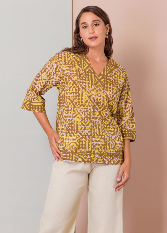 Batik V-neck top