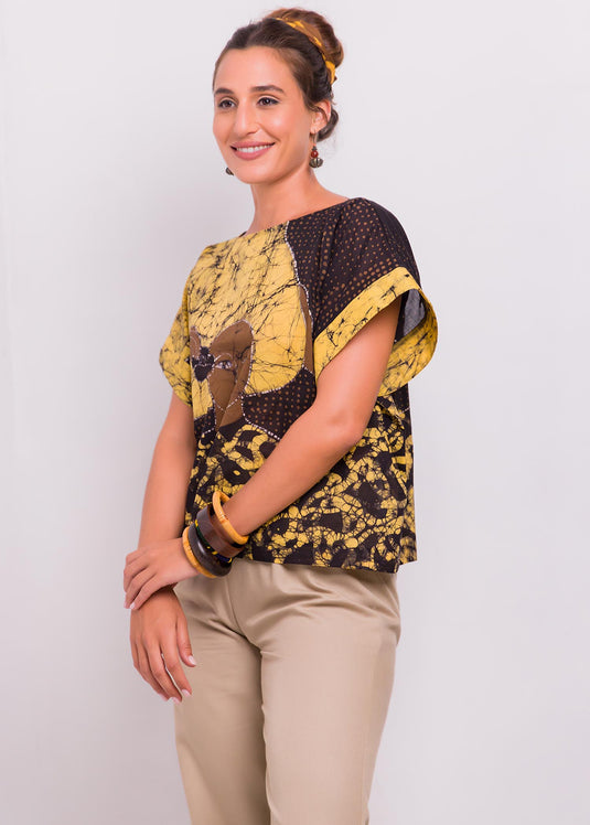 Boatneck Batik Potrait Top