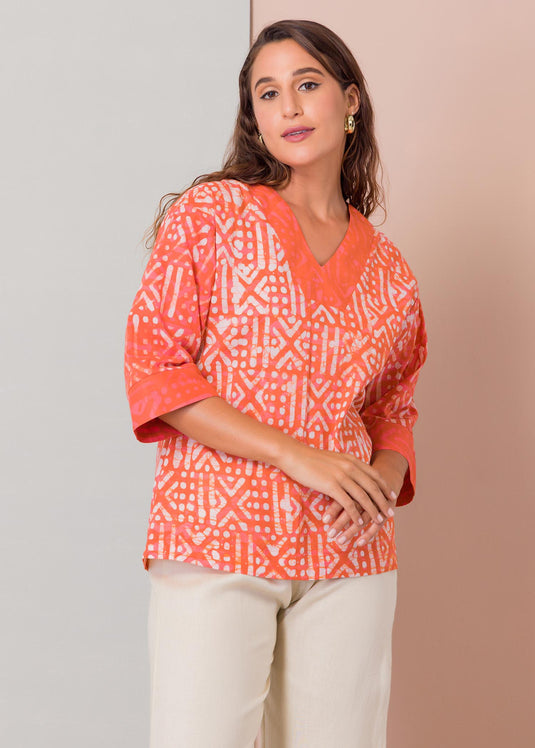 Batik V-neck top